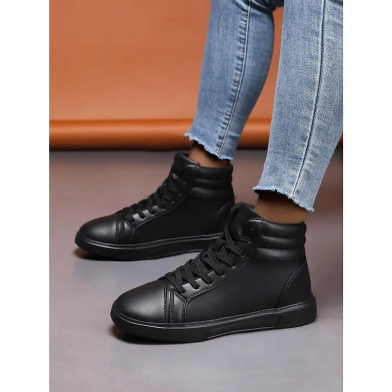 Sporty Women's Patched Lace Up High Top Walking Shoes, Fashionable Comfortable Sports Shoes for Daily Wear, Female All-Match Round Toe Sneakers for Daily Wear 3