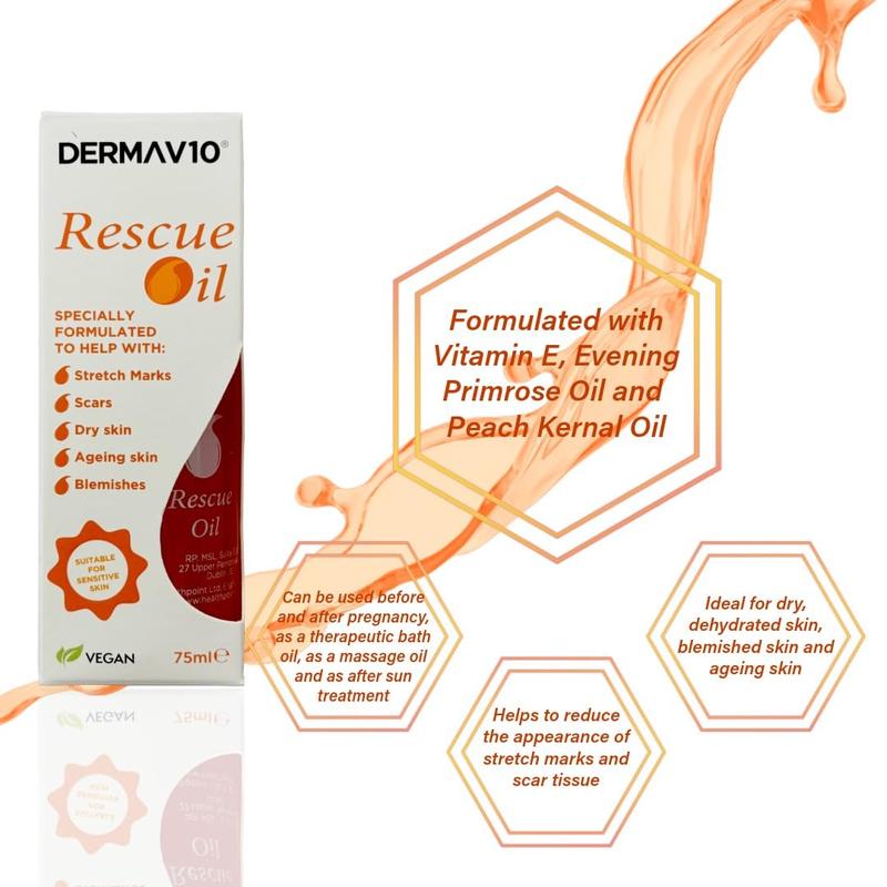 Derma V10 Rescue Oil, Reduce Appearance Of Stretch Marks And Scar Tissue, For Dry, Dehydrated Skin, After Sun, Ageing Or Blemished Skin, Clinically Tested, Paraben Free, Vegan Friendly, Made In The UK 1