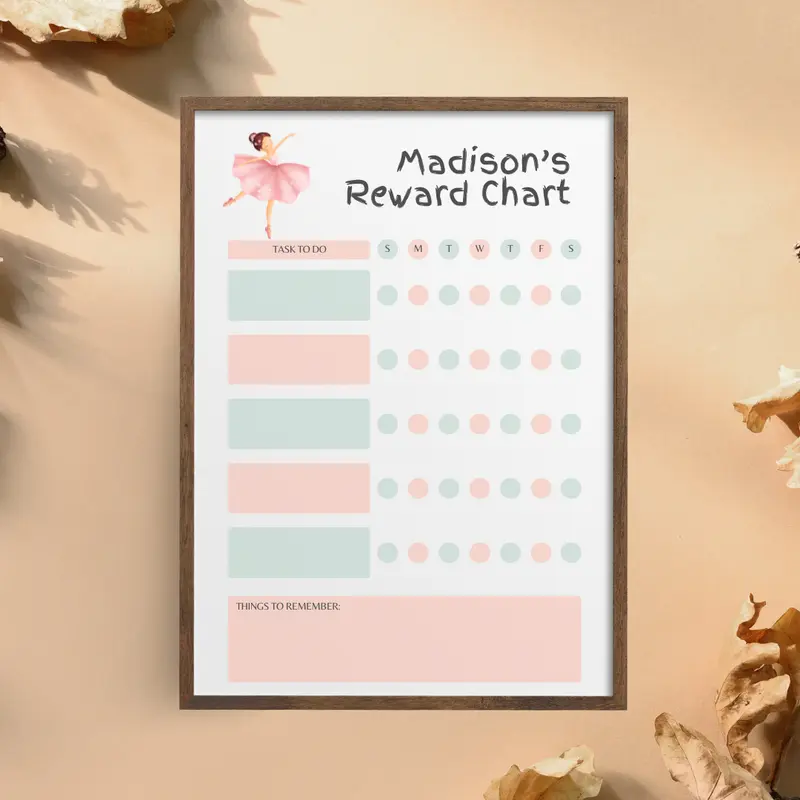 Customisable Ballerina Reward Chart for Child’s Tracker - Pink & Purple 3
