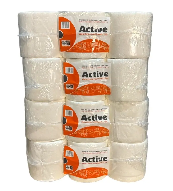 24 Rolls White Active Centerfeed 166mm x 300 Sheets Embossed 2 Ply Cleaning Disposable Unscented Wipes 0