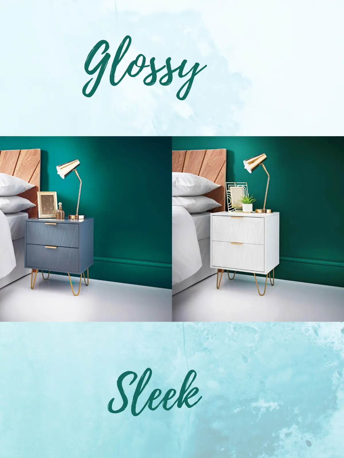 *BRAND NEW* Sleek 2 Drawer Bedside Table With Gold Legs Bedroom Furniture