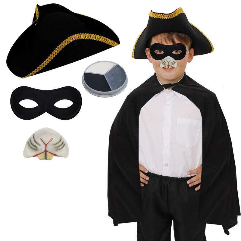 Product Introduction of Childs Highway Man Fancy Dress Costume Tricorn Hat Cape Nose Face Paint Book Day Rat World Book Day Costume for Kids 3