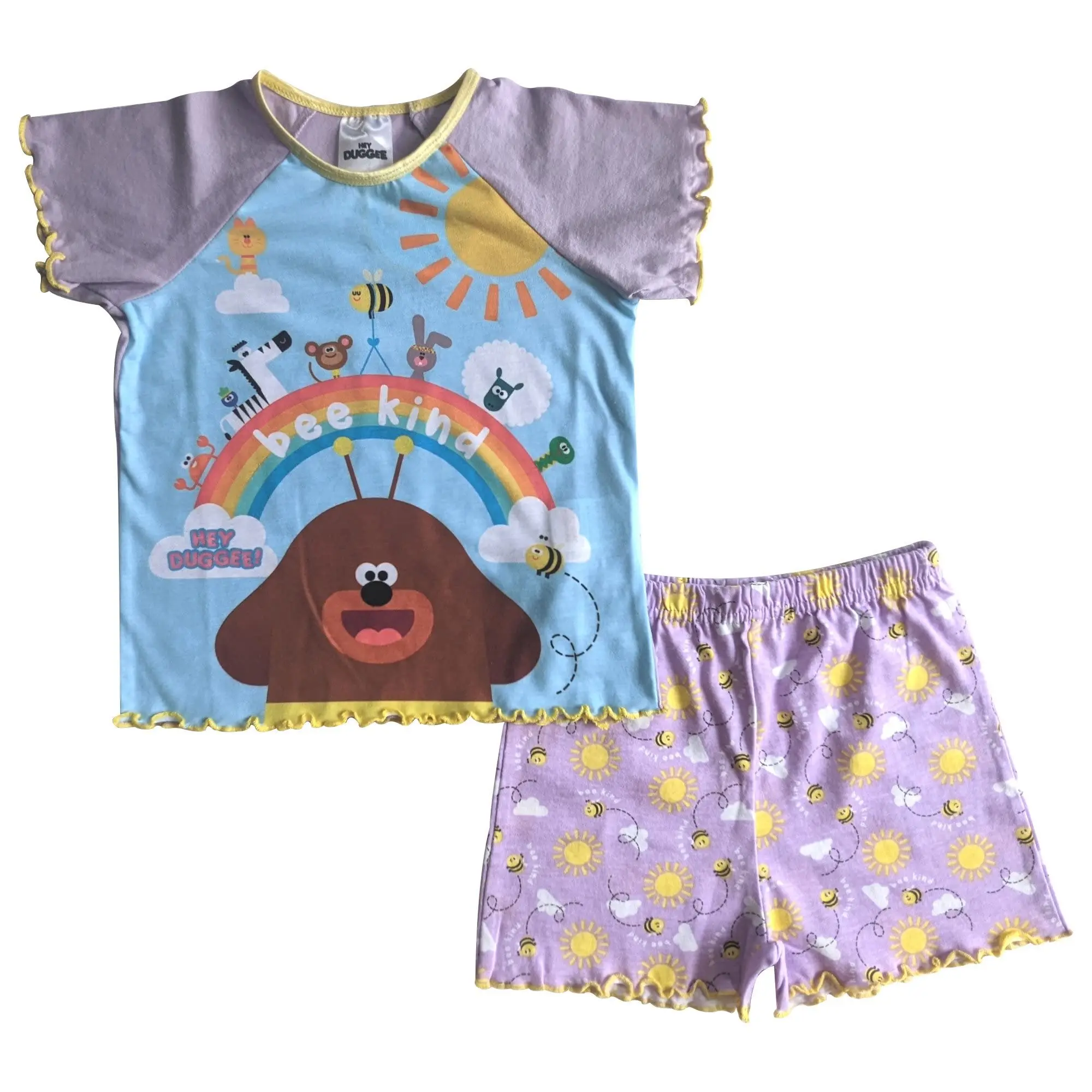 Girls Hey Duggee Short Sleeve Pyjamas Shorties Nightwear Lilac Blue