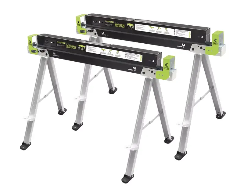 2 x BauenKraft SH-1001 Metal Folding Steel Saw Horse Leg Stand Trestle Sawhorse, Twin Pack 0