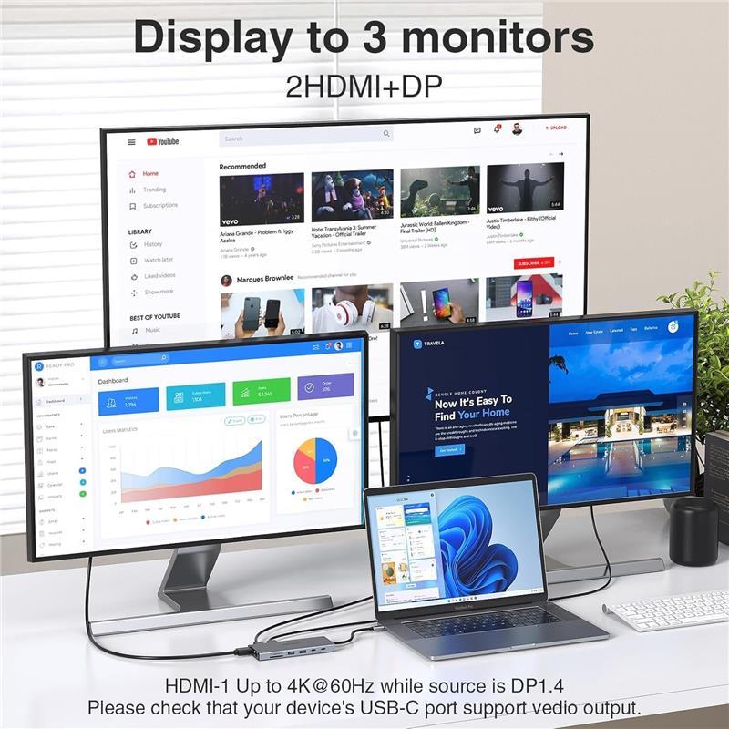USB C Laptop Docking Station with Dual HDMI, 14 in 1 Multiport Adapter for Dell/HP/Lenovo/Surface/ASUS Size Name: 14-IN-1 DP 0