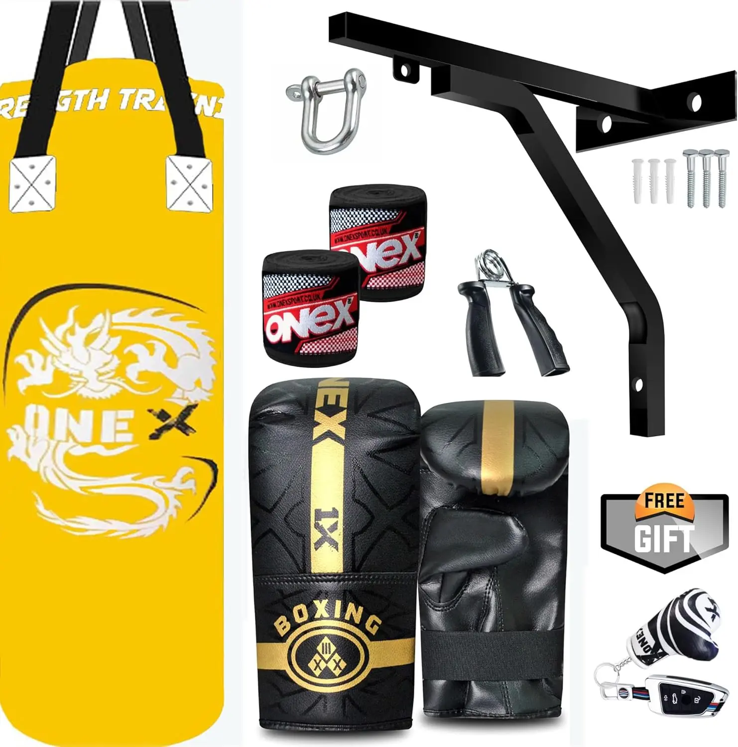 Punch Bag Boxing Set with 3ft Heavy Filled MMA Kick Gym Exercise - Ideal for Home Workouts Yellow