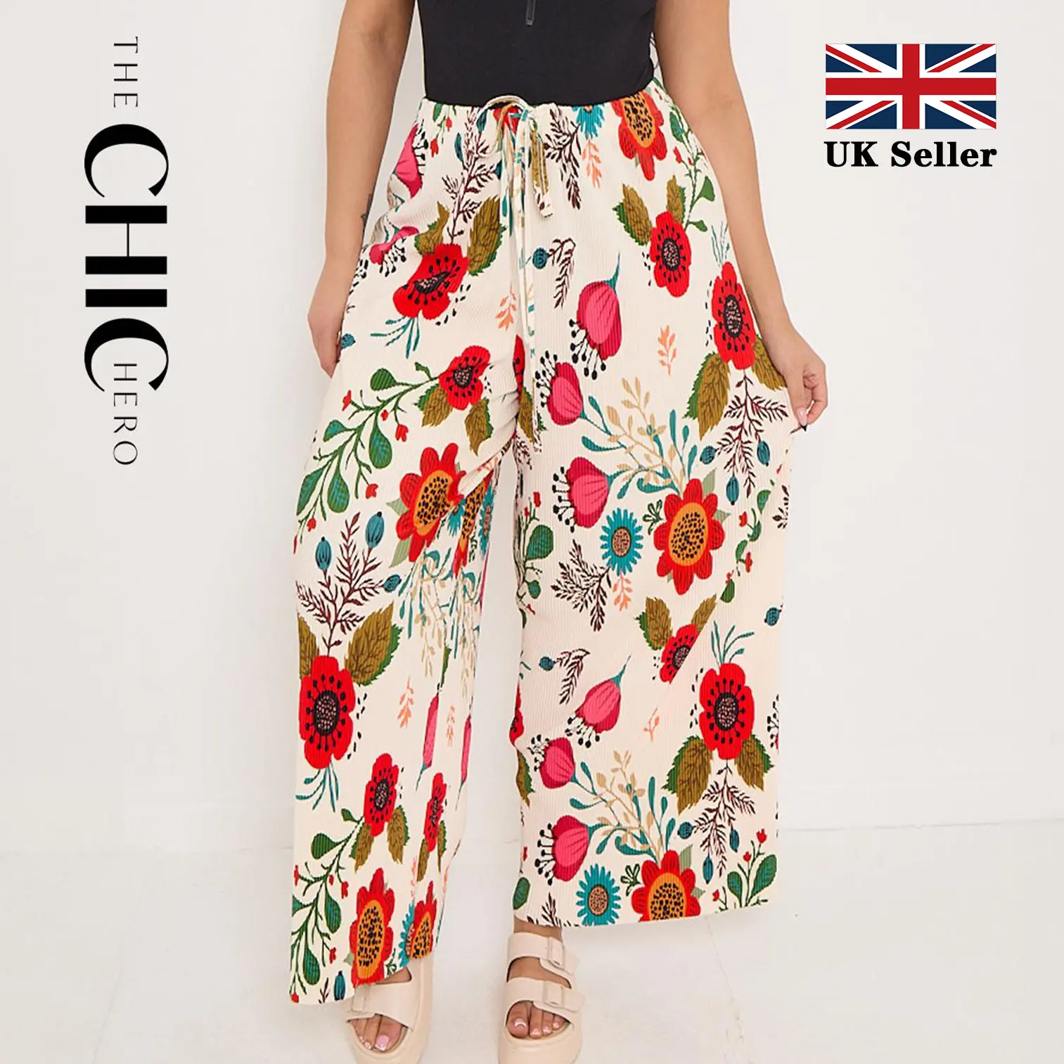 [8 Colours, UK size 10-32] ChicHero Multi Colour Summer Collection Elastic Waist Pleated Trousers