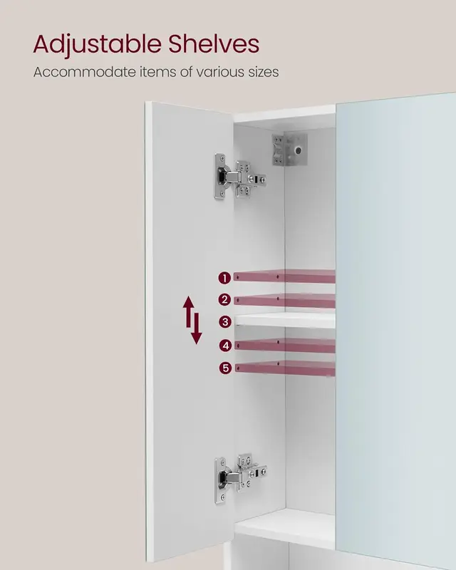 VASAGLE Bathroom Mirror Cabinet, Bathroom Cabinet with Mirror, Wall Mirror Cabinet, Open Compartment, Adjustable Shelves 4