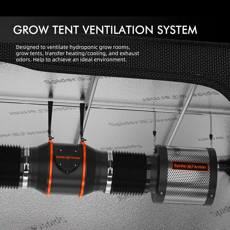 Spider Farmer 4Inch/6Inch Inline Fan Air Ducting Fan Ventilation Carbon Filter Setup for Indoor Grow Tent Kits 5