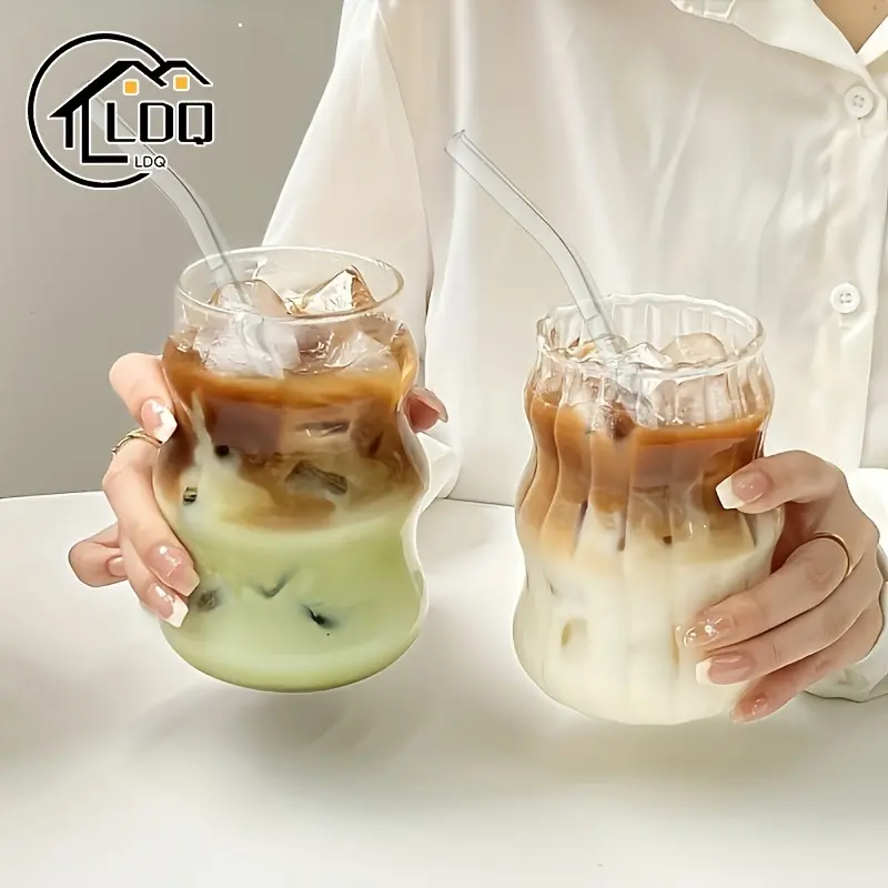 2pcs Large Capacity Clear Glass Cups with Straws - Durable, Heat-Resistant for Hot and Cold Beverages at Home and Office 1