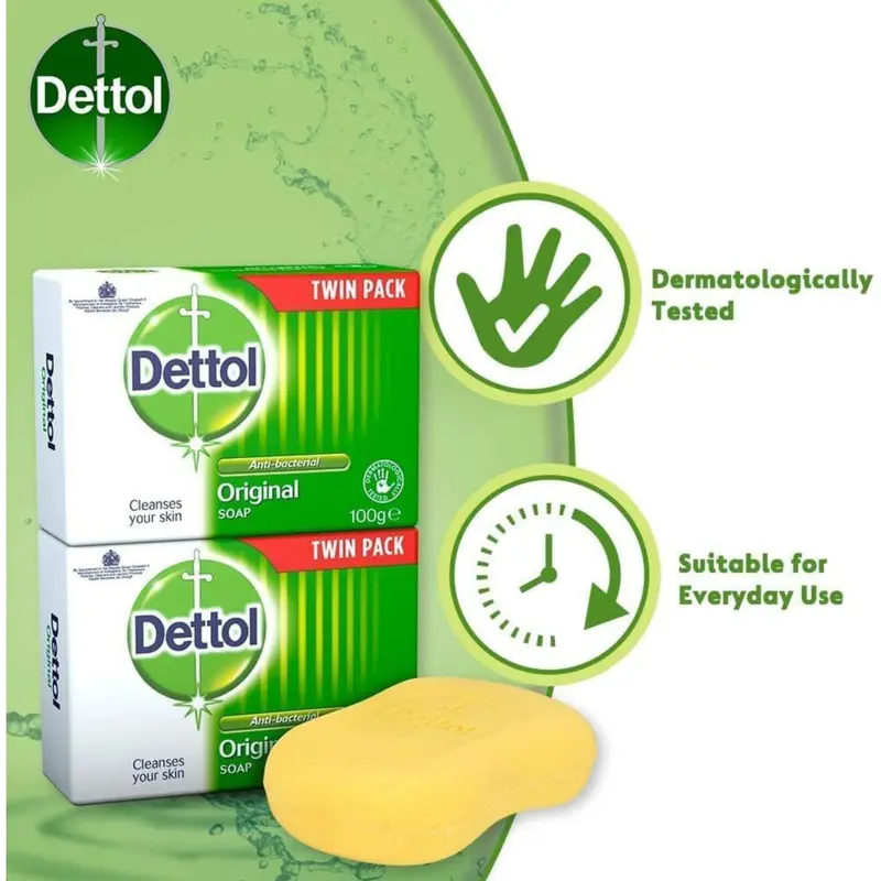 Twin Pack Dettol Soap Original Antibacterial Bar - 100g Each Body Care Body Wash 6