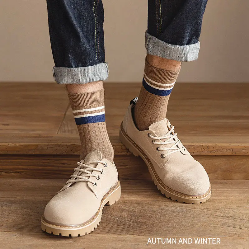 Product Introduction of RISELDAJOR  5 Pairs of Men's Mid-Calf Socks with Striped Design, Solid Color, Ideal for Spring and Autumn, Also Great as Winter Long Socks, Odor-Resistant and Moisture-Wicking, Sweatproof 3