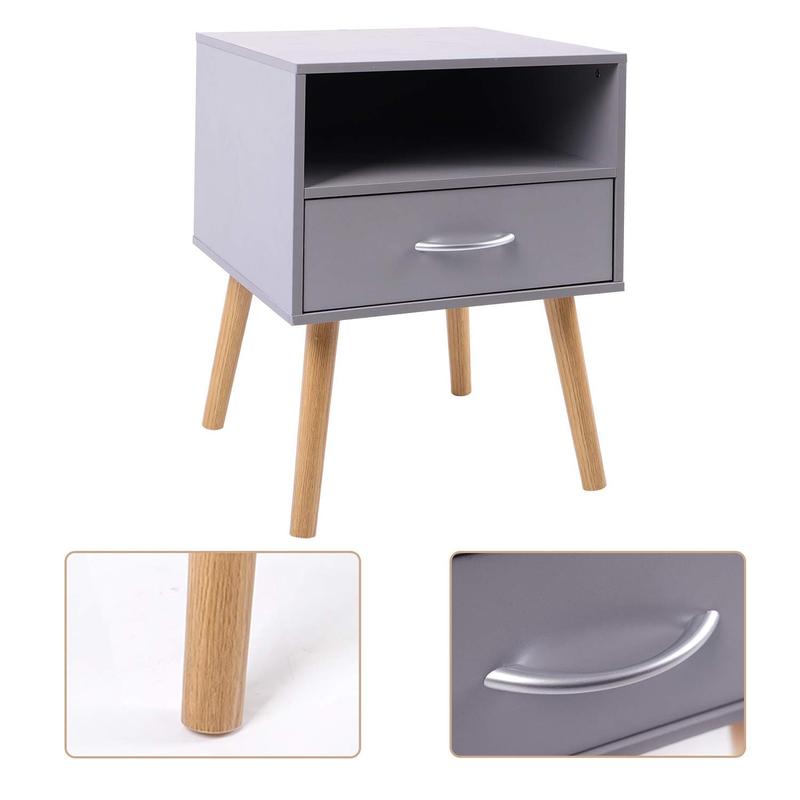 Joolihome Joolihome Wood Bedside Table Set of 2 Cabinet Storage Nightstands 1 Drawer with Metal Handle, 42 x 42 x 56 cm (Grey, 2) 3