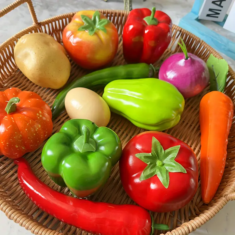 12pcs Lifelike Fruit & Vegetable Set - Artificial Tomatoes, Cucumbers, Peppers, Pumpkins, Carrots, Onions, Eggplants for Home Decor, Kitchen Display, and Party Table Settings 0