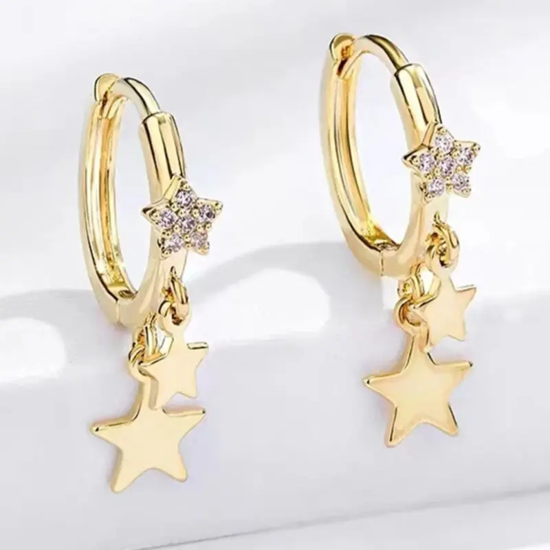 Stainless Steel Star sparkle hoop earrings