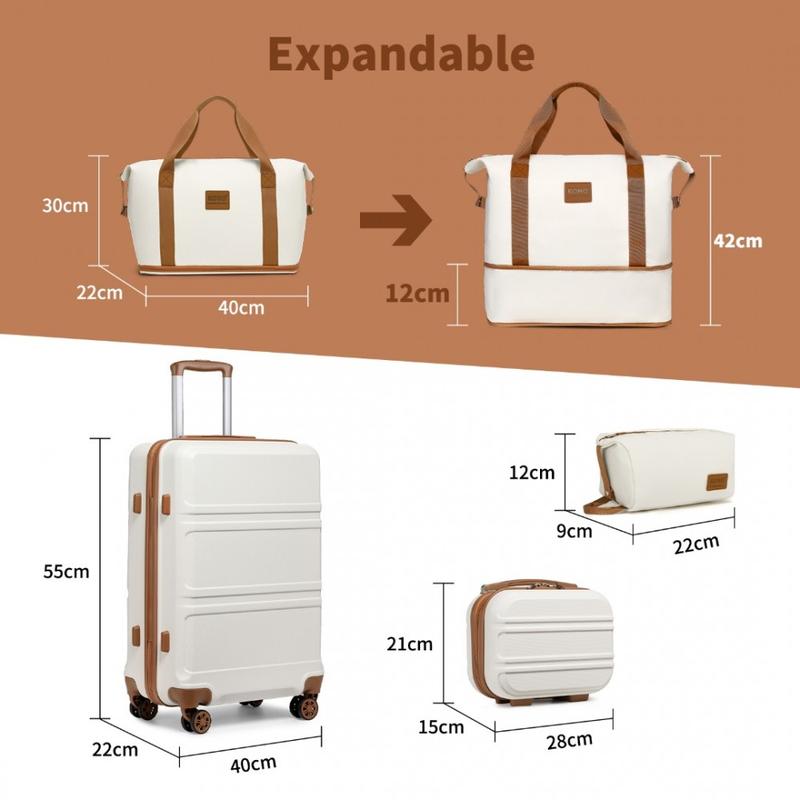 [MissLulu Bags Weekend Travel Set] ABS Cabin Size 20'' Suitcase with Vanity case and 2Pieces Expandable Travel Duffel Bags or Backpack with Charging Port (3 Designs / 6 Colours Available) 1