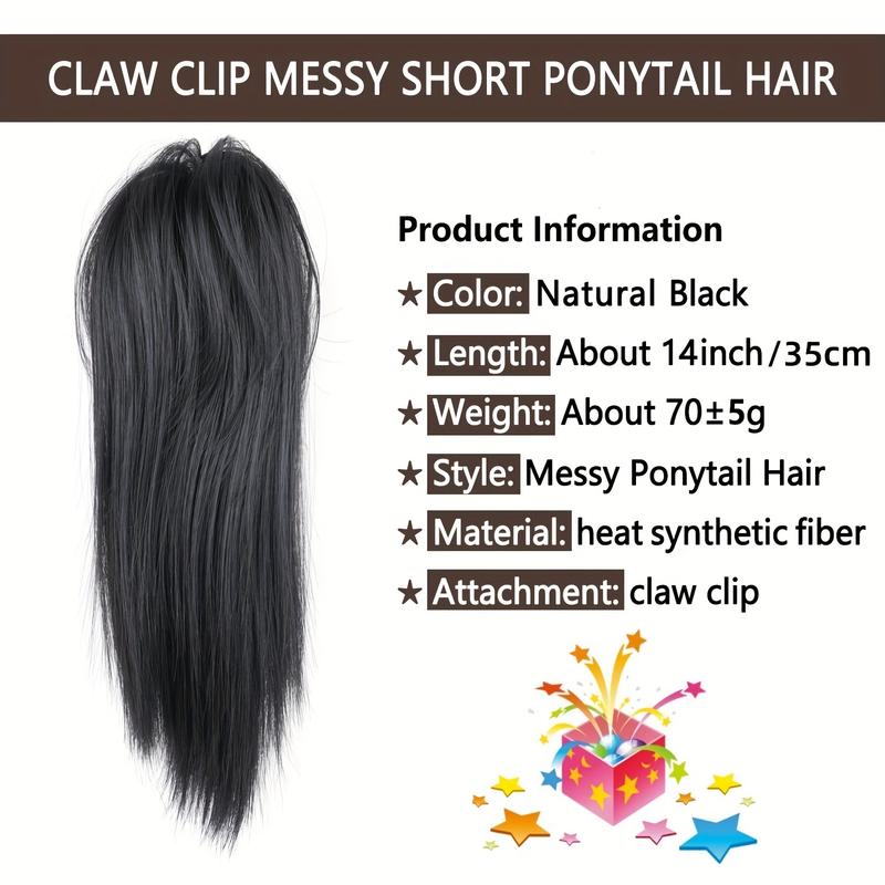 Product Introduction of 16inch A Messy Hair Bun Ponytail Claw Clip Hair Extension High Bun Hair Claw Clip Straight Short Ponytail Wig Piece Female Wig 3