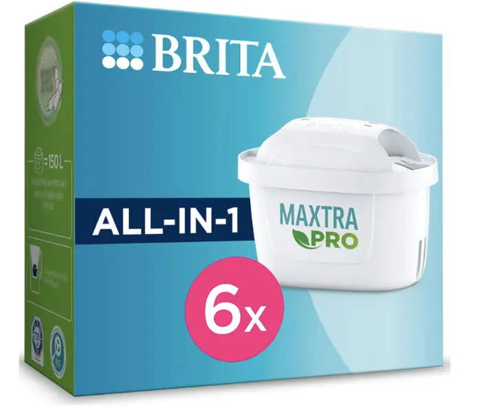 BRITA MAXTRA PRO All-in-1 Water Filter Cartridge 6 Pack (New) - Original BRITA Refill reducing impurities, Chlorine, PFAS, pesticides and limescale for tap Water with Better Taste (Packing May Vary)