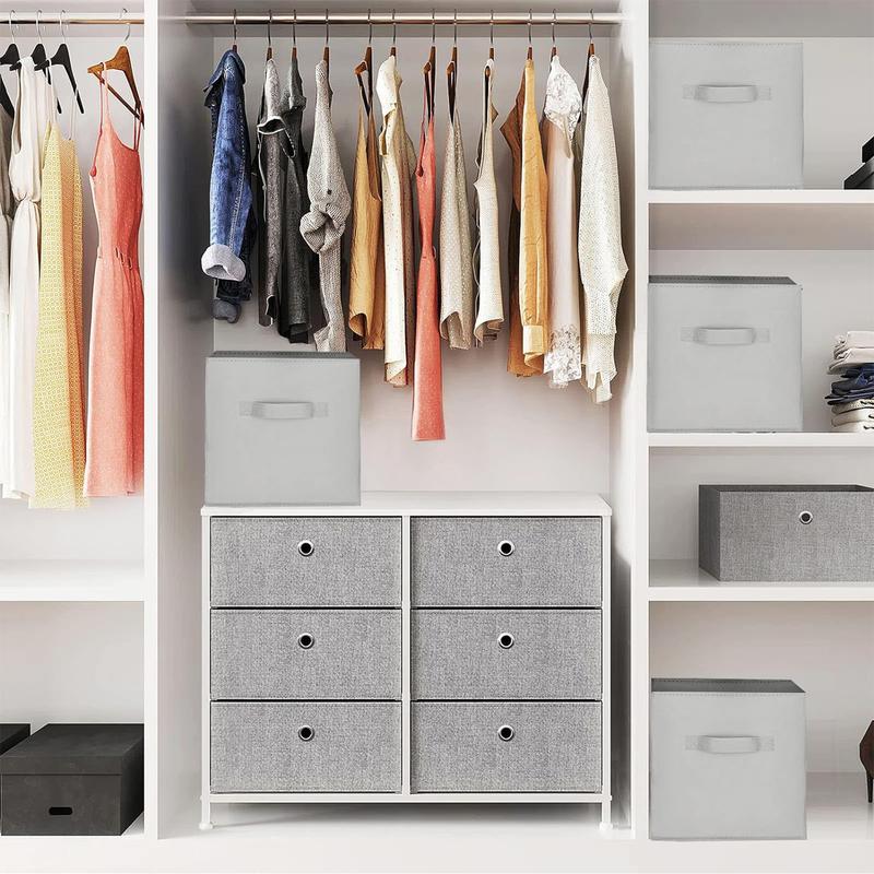 LN COZY CORNER  Set of 6 Cube Storage Boxes Cubes Storage Cubes Fabric Storage Boxes Foldable Storage Baskets for Closet Shelves Bedroom Organizing Clothes and Book (Gray, 27x27x28cm) 3