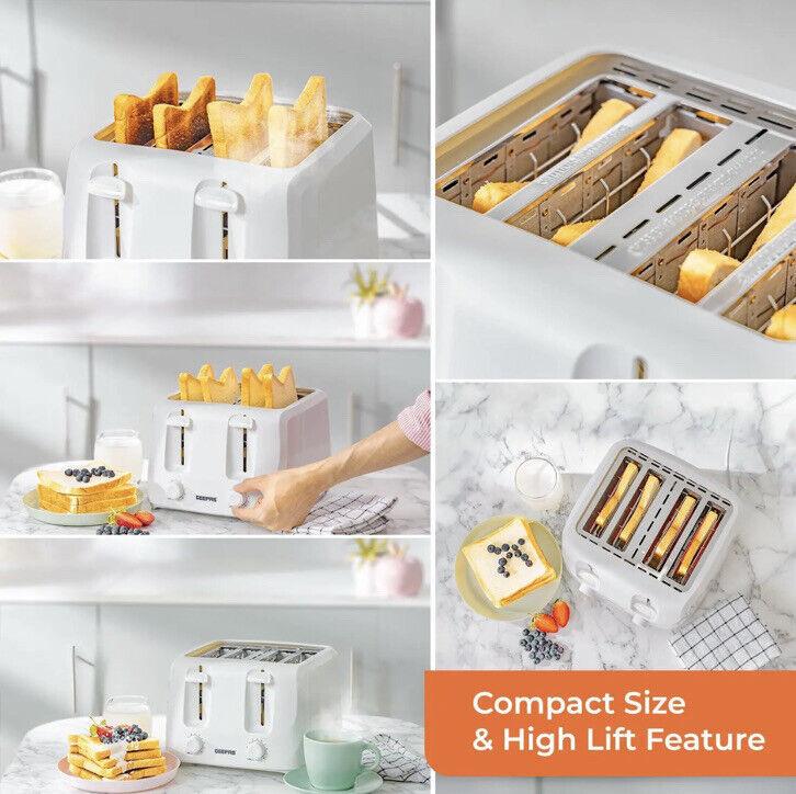 GEEPAS White 4 Slice Toaster Family Size 1400W with Variable Browning Control 6