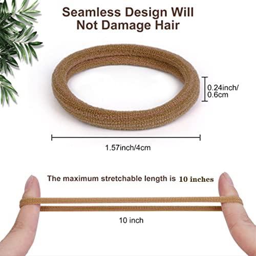Elastic Hair Ties, 50 Pcs Thick Seamless Hair Bands No Damage Soft Ponytail Holders Hair Bobbles for Girls Women, Neutral 5
