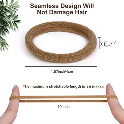 Elastic Hair Ties, 50 Pcs Thick Seamless Hair Bands No Damage Soft Ponytail Holders Hair Bobbles for Girls Women, Neutral 5