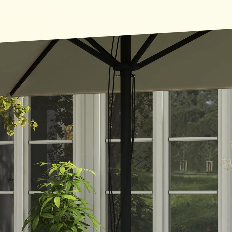 Outsunny Garden Parasol Umbrella with Vent, Outdoor Market Table Umbrella Sun Shade Canopy with 4 Ribs, Piping Side, 2x2m, Beige 7