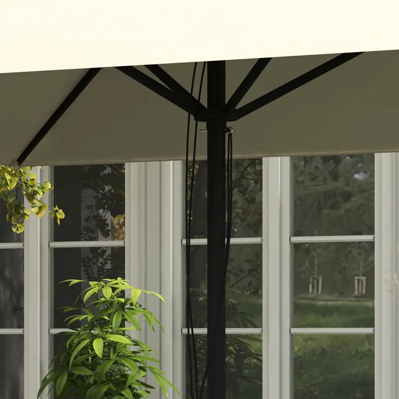 Outsunny Garden Parasol Umbrella with Vent, Outdoor Market Table Umbrella Sun Shade Canopy with 4 Ribs, Piping Side, 2x2m, Beige 7