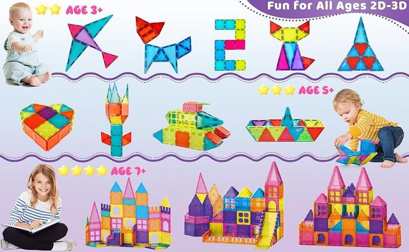 Product Introduction of Suebah 53PCS Magnetic Blocks & Tiles STEM Kit | Montessori Sensory Toys for 3-7 Year Olds | Easter Learning Gift for Kids (Thick Child-Safe Material) 5