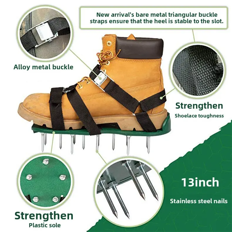 New triangular strap garden grass spikes, garden art lawn aerated grass spikes garden tool loosening shoes