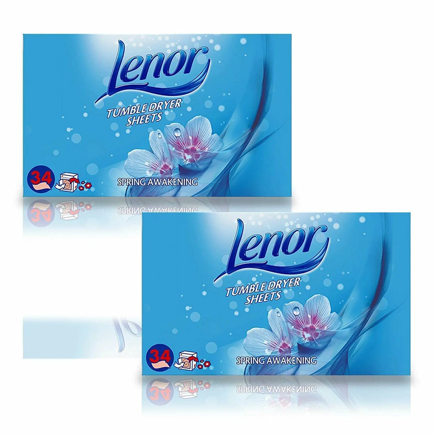 Lenor Tumble Dryer Fabric Conditioner Sheets Spring Awakening, 34 Sheets for Clean & Soft Fabrics and Essential Fragrance with Revitalising Scent Floral Household x2 Comfortable Light