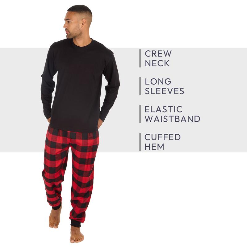 Mens Long Pyjamas Crew Neck Cuffed Bottoms 2 Piece Pyjama for Him Checked Pyjama Set Nightwear Twoise Pajamas Men Warm S M L XL XXL 2 XL Pajama Set PJs Menswear Loungewear Homewear Long Sleeved Jersey Top Woven Checked Long Pants polar express night sleep 5