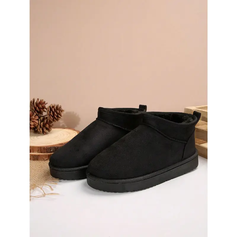 2024 New Thick Sole Fluffy Lined Snow Boots For Women, Slip-On Half Mule Style, Warm Winter Girl Walking Shoes 2