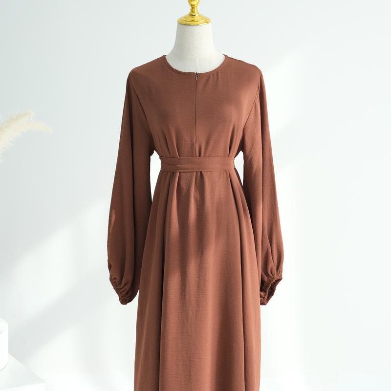 Product Introduction of HS1175 Front Zipper with Pocket Abaya in Crepe Fabric Party Abaya Dress 14