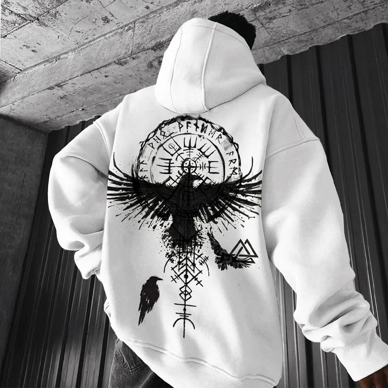 Product Introduction of Viking Totem Printed Hoodie Cotton Fleece Men's Loose Casual Eagle Super Cool Hoodie Personal Hoodie Men's Hoodie Sweatshirt Menswear Long Sleeve  Pullover 1