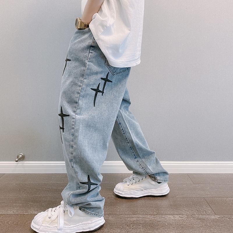 Prints Jeans Men 2023 New Streetwear Baggy Wide Leg Jeans Korean Fashion Drapes Straight Casual Loose Denim Cargo Pants 4