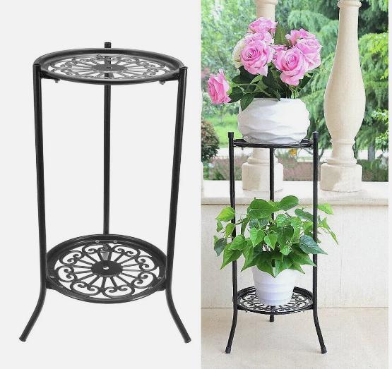 Metal Plant Stand 2 Tier Flower Pot Holder Display Shelves Rack Indoor Outdoor 1