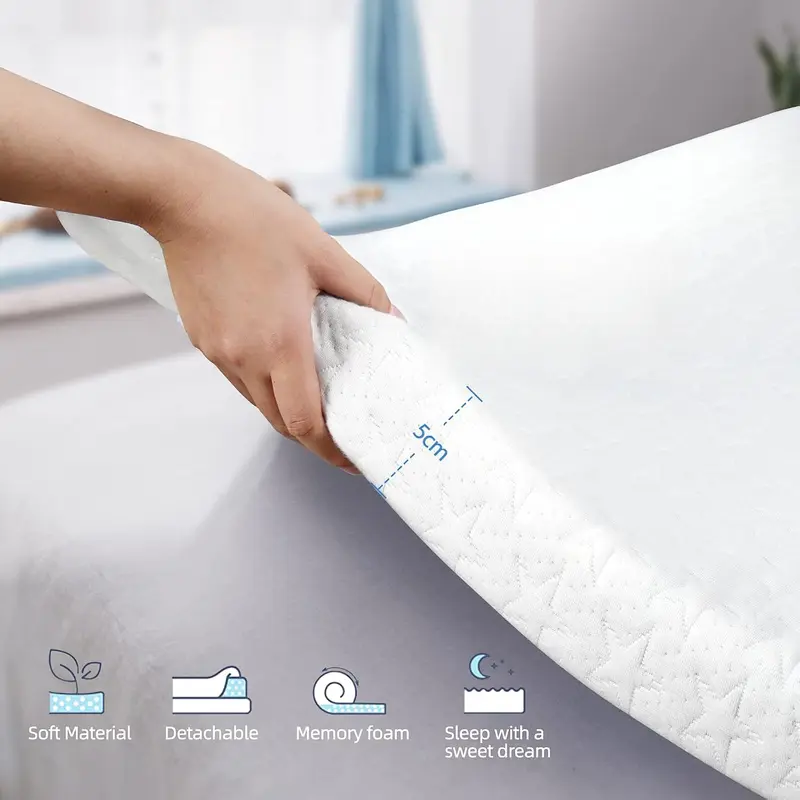Dual-Layer 2 Inch Memory Foam Mattress Topper, Double Mattress Topper with Anti-mite & Breathable Knitting Cover, Cooling Mattress Topper for Back Pain (135x190x5cm) 2
