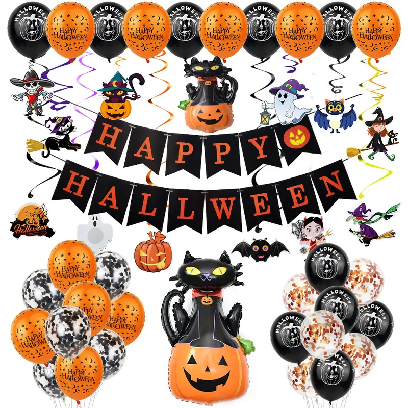 UK Seller Halloween Party Decorations Balloons Kids Party Balloon Pumpkin Bat Spider Spooky Decoration Banner Pack Set 2