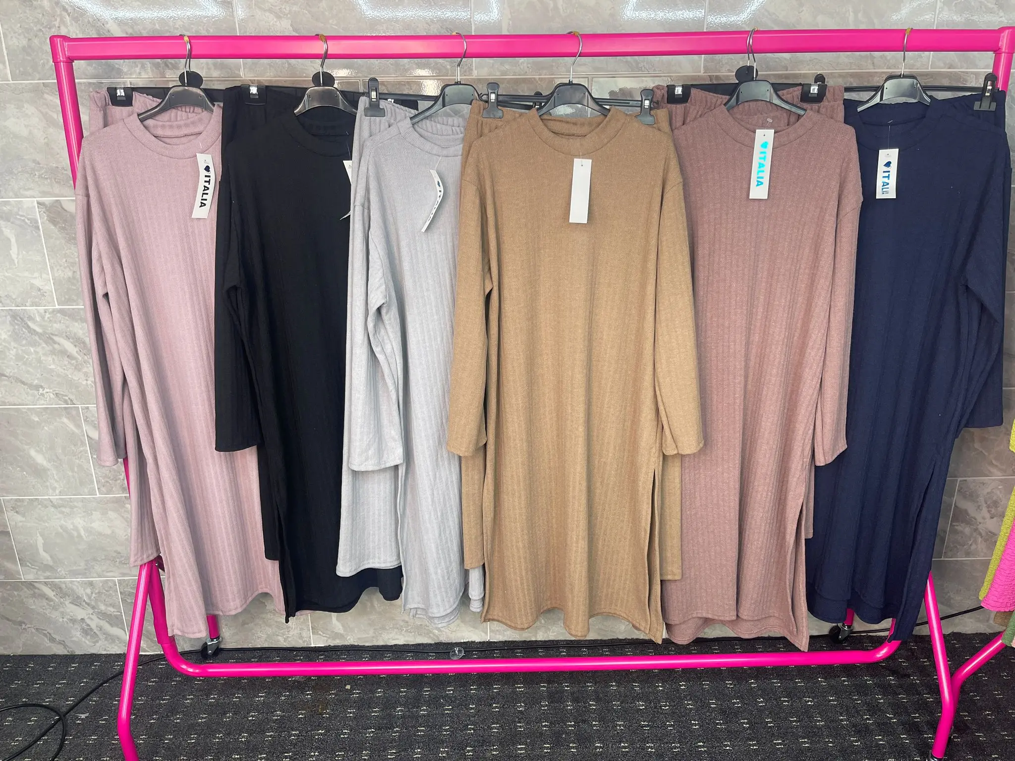 Women's Ladies New Rib Side Slit Winter Kurta Dress With Wide Leg Trouser Co-ord Set Modest Wear