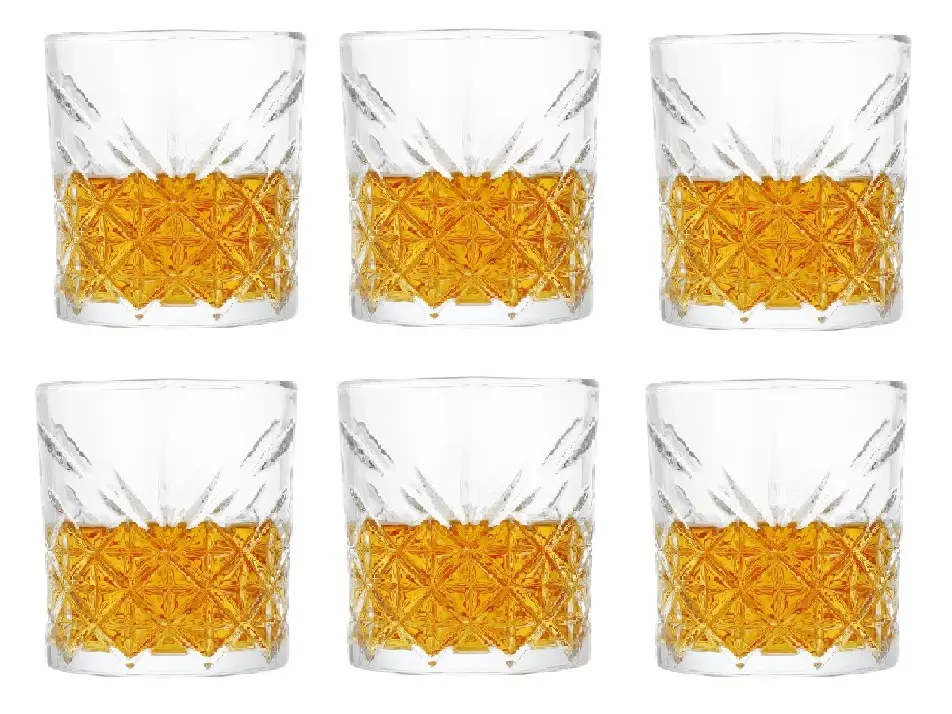 New 6Pc 320ml Short Whiskey Glasses / Tumblers Clear Crystal Cut Effect
