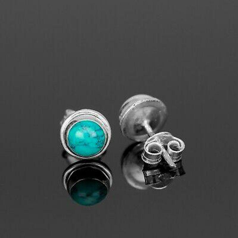 Beautiful 925 Sterling Silver Turquoise Round Earrings Studs Gemstone Gift Boxed 1