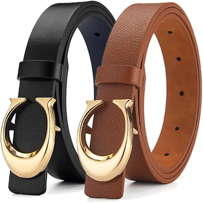 2 Pack Women’s Leather Belts Ladies Belts for Jeans Pants Dresses Adjustable Belts Skinny Belt Retro Vintage Belt Waist Belt Fashion Women's Accessories Waist Strap