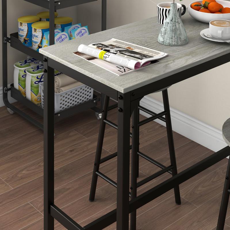 3 Piece Bar Table Set with 2 Stools, Industrial Bar Table and Stool Set, Dining Table and Chair Set for Small Space, Grey 6