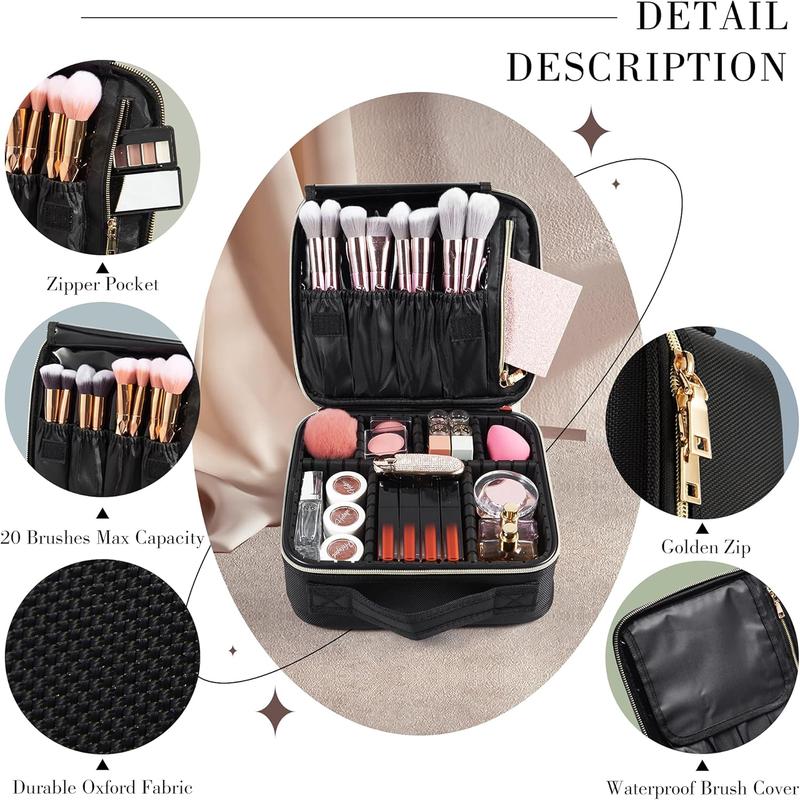 Makeup Bag Cosmetic Case Vanity Travel Beauty Box Make Up Train Case Hairdressing Tools Organiser with Adjustable Compartment Oxford Fabric, Black 1