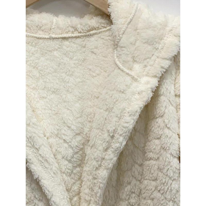 Women's Solid Color Pocket Belted Hooded Fuzzy Bathrobe, Casual Long Sleeve Warm Dressing Gown, Ladies Sleepwear for Fall & Winter 6