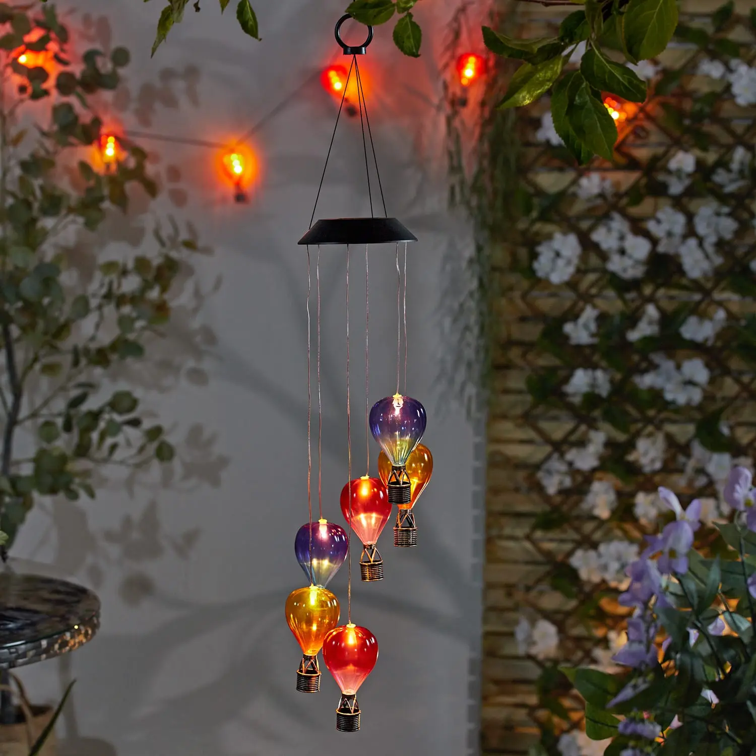 Hot Air Balloon Mobile Solar Lights - Warm White LED, Rechargeable Battery, Easy to Install, Automatically Turns On at Dusk, H82cm, Garden Decor Decoration Holidays Ornaments