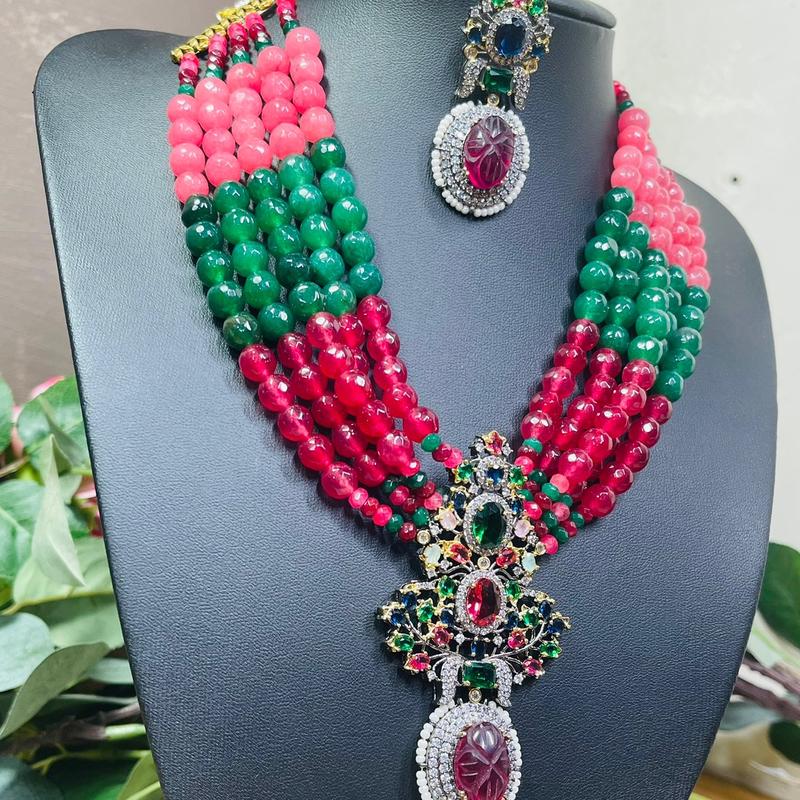 Yumna AD Stone Multi Pearls Fusion Mala Necklace Party Wedding Gift Occasions Asian Jewellery 3
