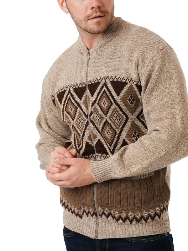 Men's Classic Argyle Diamond Pattern Full Zip Closure Ribbed Hem & Cuffs Cardigan - Warm Winter Long Sleeves Knitwear Grandad Sweater Casual Jumper Menswear Tops 4