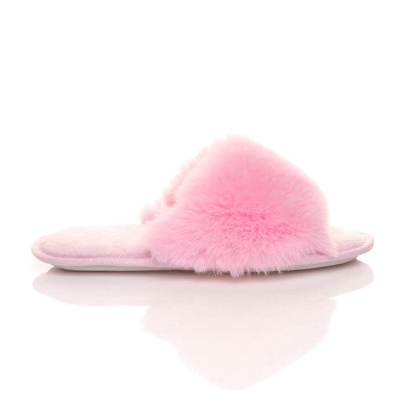 Womens ladies fluffy indoor memory foam washable peep toe slippers slides size  - V4115 1